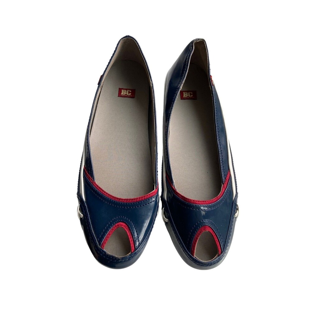 BC Footwear Vegan Peep Toe Flats Blue Size 9 Slip-On Nautical Patriotic American